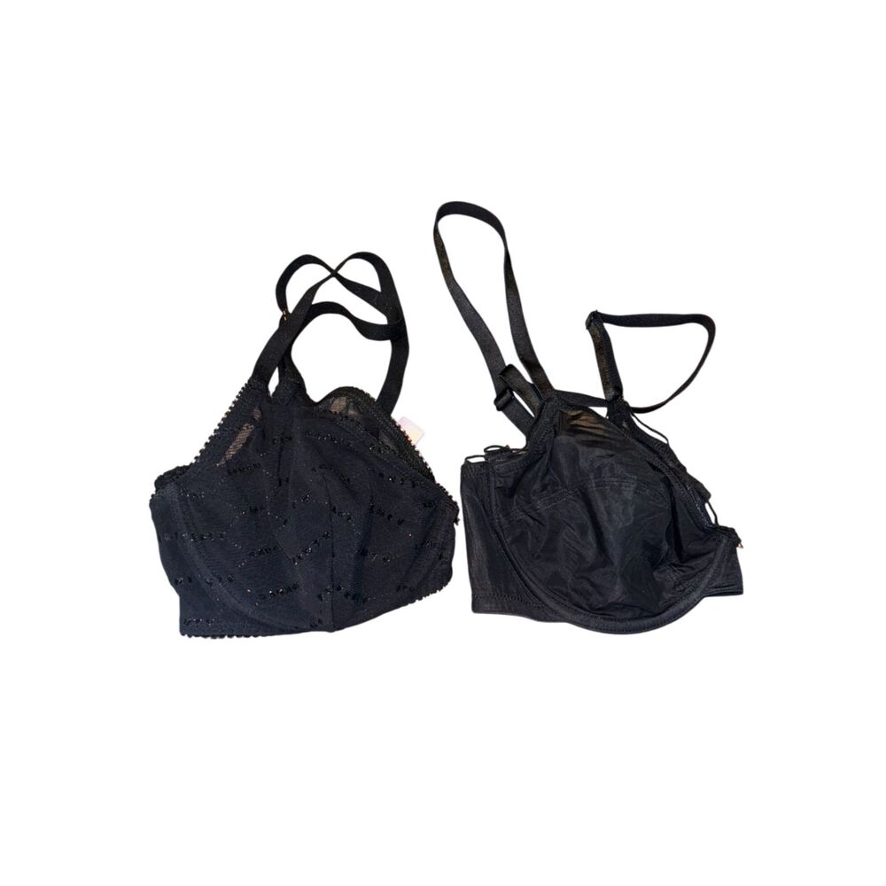 Savage x Fenty set of two black mesh bralettes size 34D Underwire lingerie sheer - Picture 3 of 5